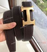 Copy Hermes Women Belt - Dark Brown with Gold Buckle